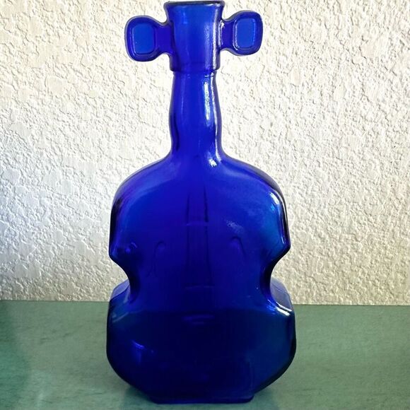 Vintage mid century cobalt blue glass violin vase #5 - Picture 3 of 13